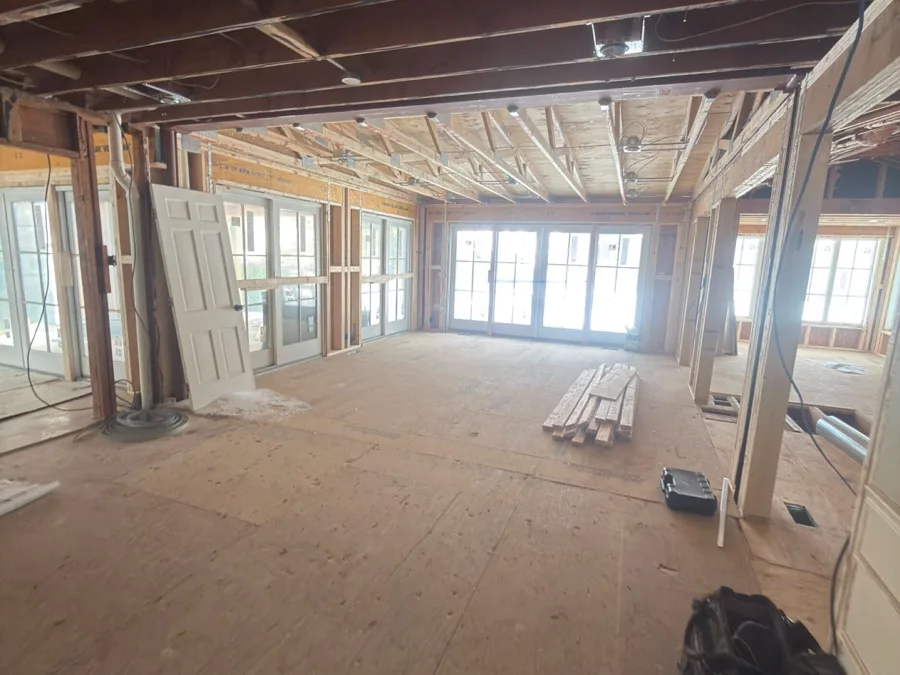 Great room, subfloor and rear glass