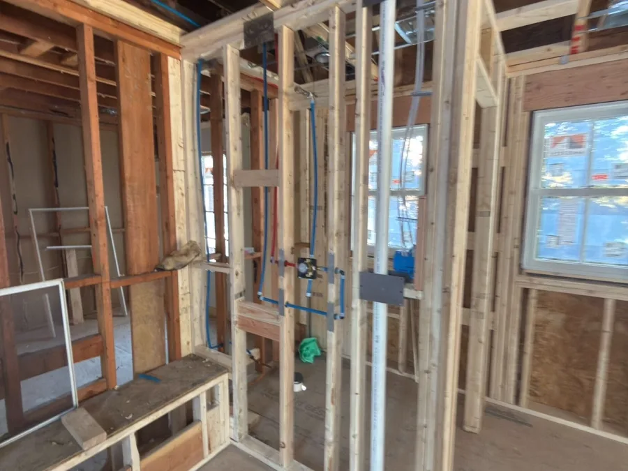 Primary bath framing and valve rough-in